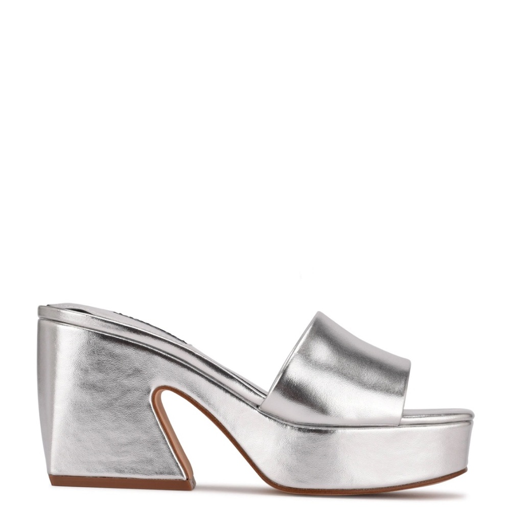 Nine West Silver Metallic Oklee Platform Slide Sandals - Good/Great Condition